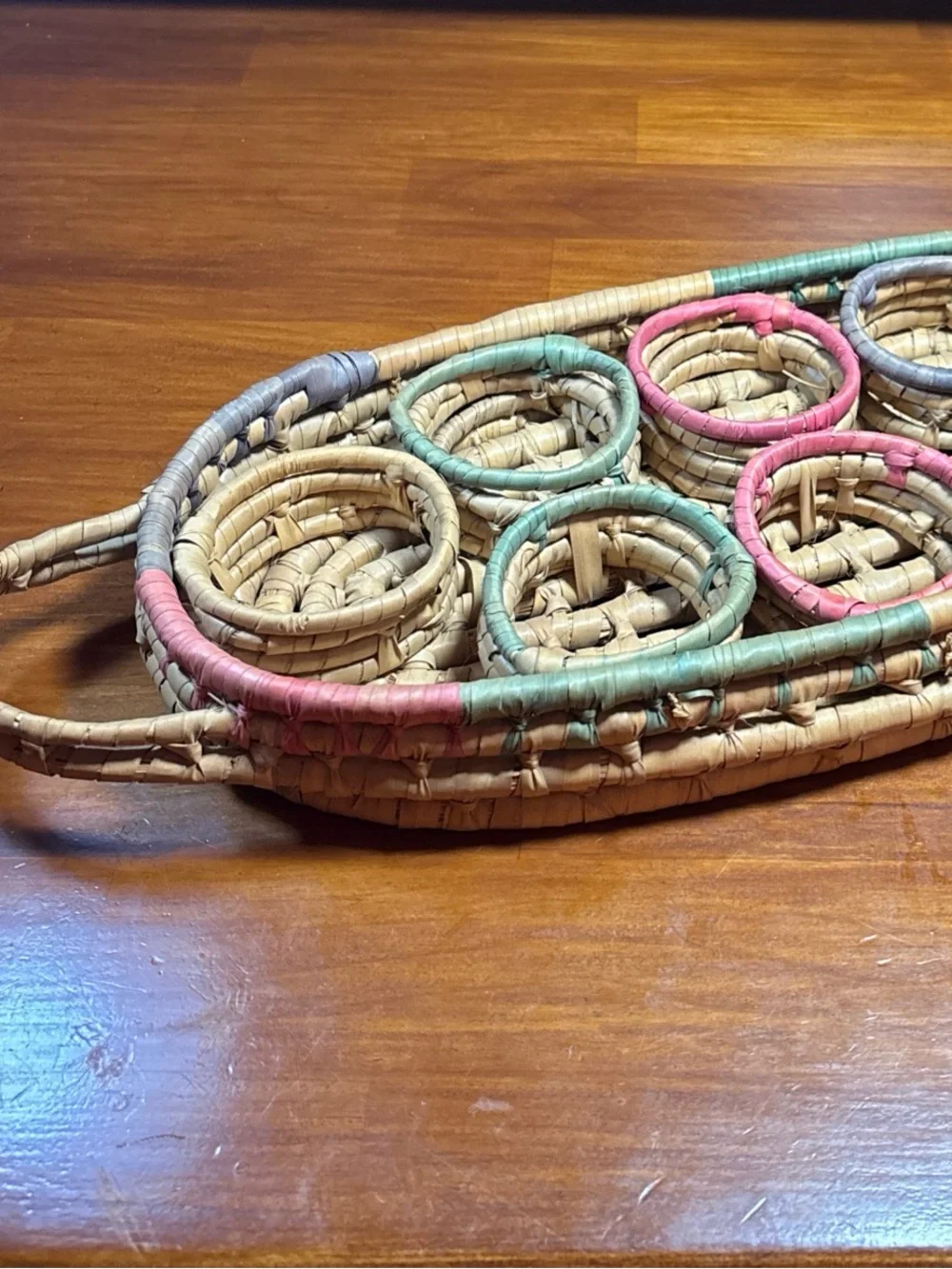 Vintage Wicker Rattan Drink Carrier Retro Woven Boho Cantina Multicolor Style